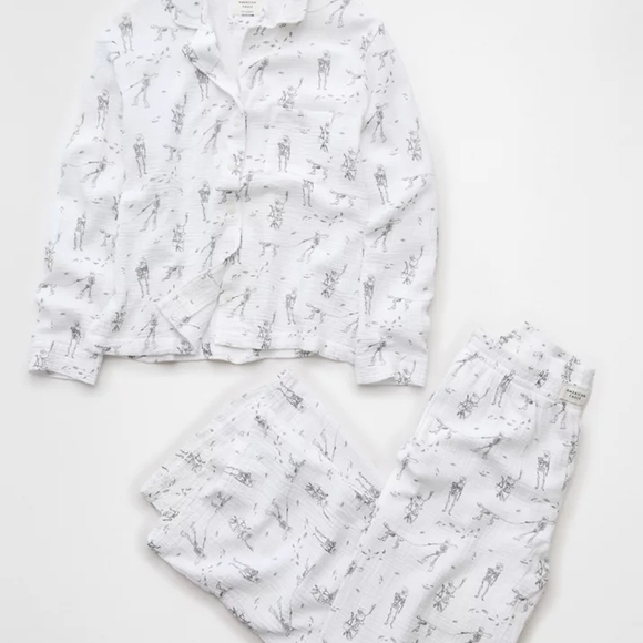AE Aerie Halloween Skeleton Cotton Gauze Pajama Set Size MED - Picture 3 of 9